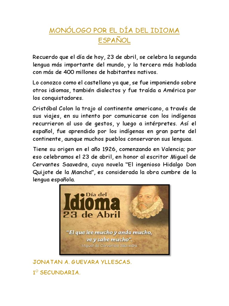 Monólogo sobre el Día del Idioma | PDF | Viajes y turismo | Historia