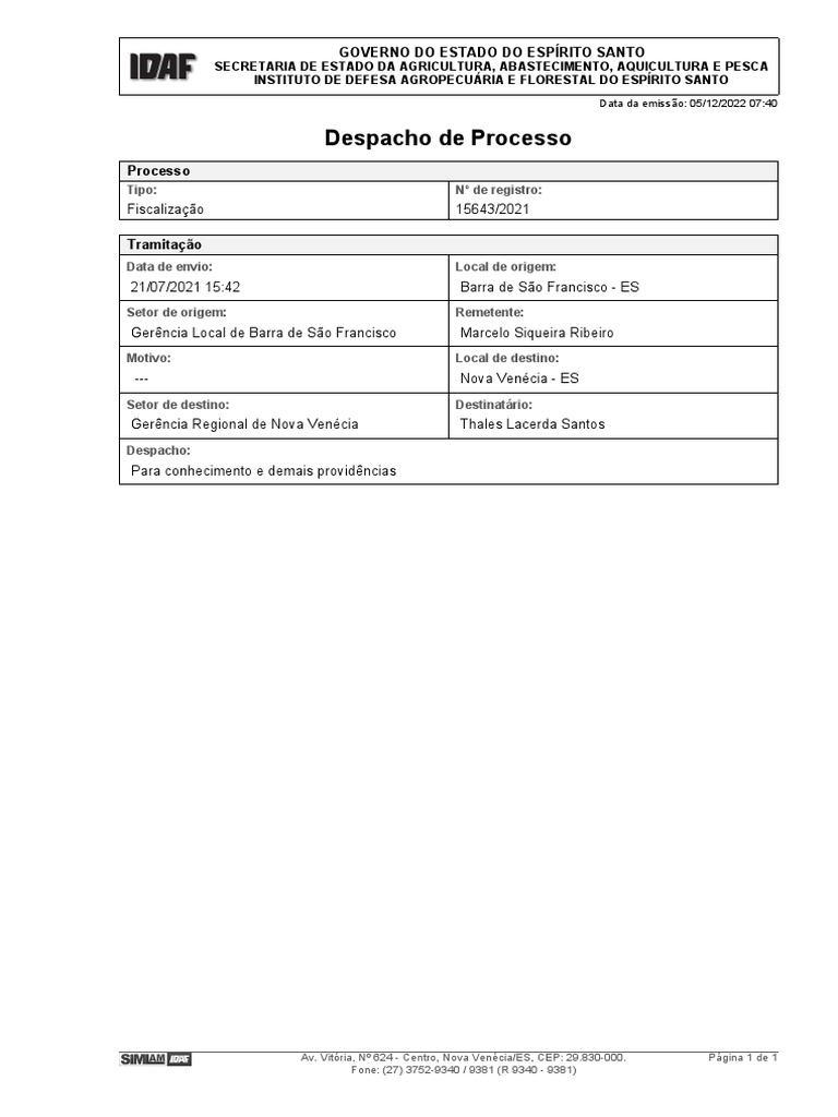 Despacho De Processo Pdf