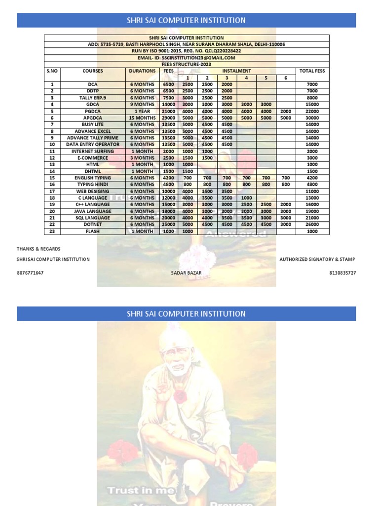 Shri Sai Computer Institution Fees Details 2023 | PDF | Systems ...