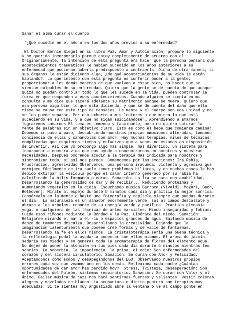 Sanar El Alma-Curar El Cuerpo. | Descargar gratis PDF | Amor | Mente