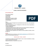 Atividade Livre - 2 Pontos: Trabalho: Impactos Ecológicos