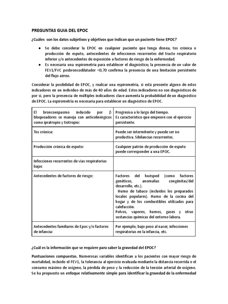Preguntas Guia Del Epoc | Descargar gratis PDF | Enfermedad pulmonar ...