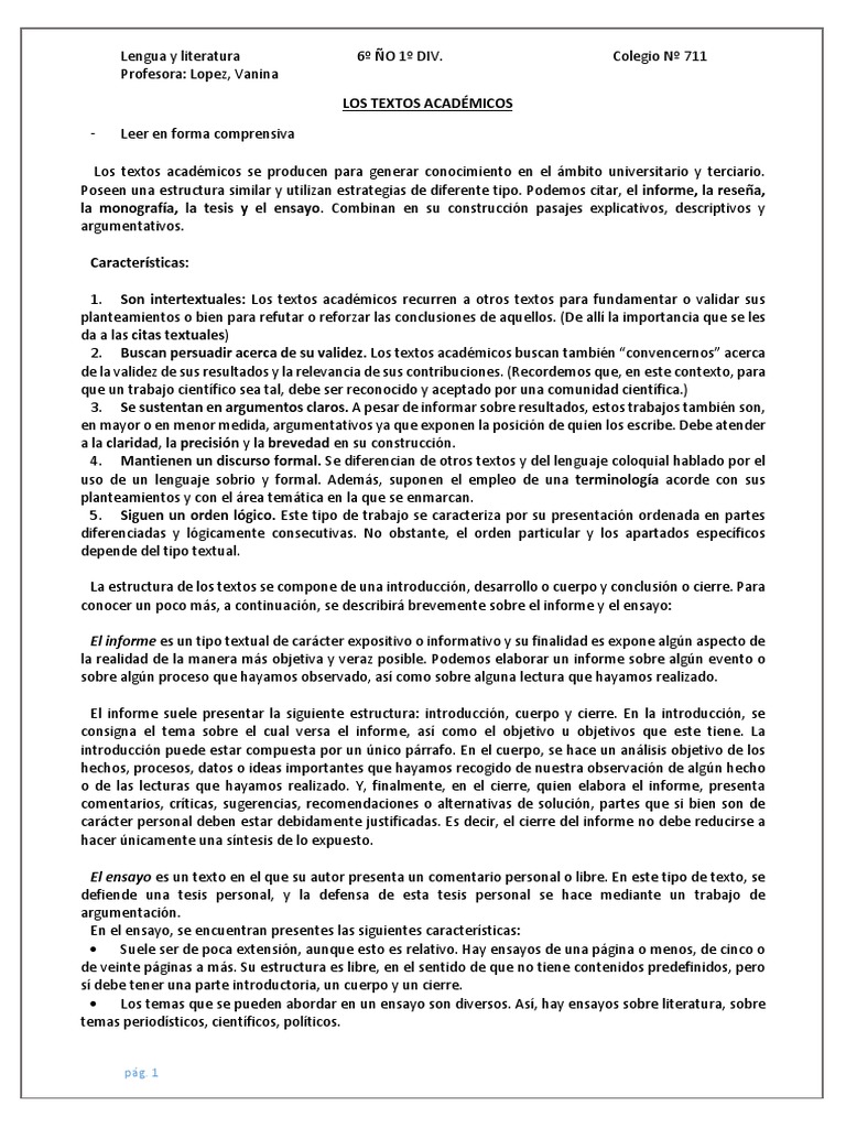 Tipos de textos académicos: ensayo e informe | PDF | Ensayos | Escritura