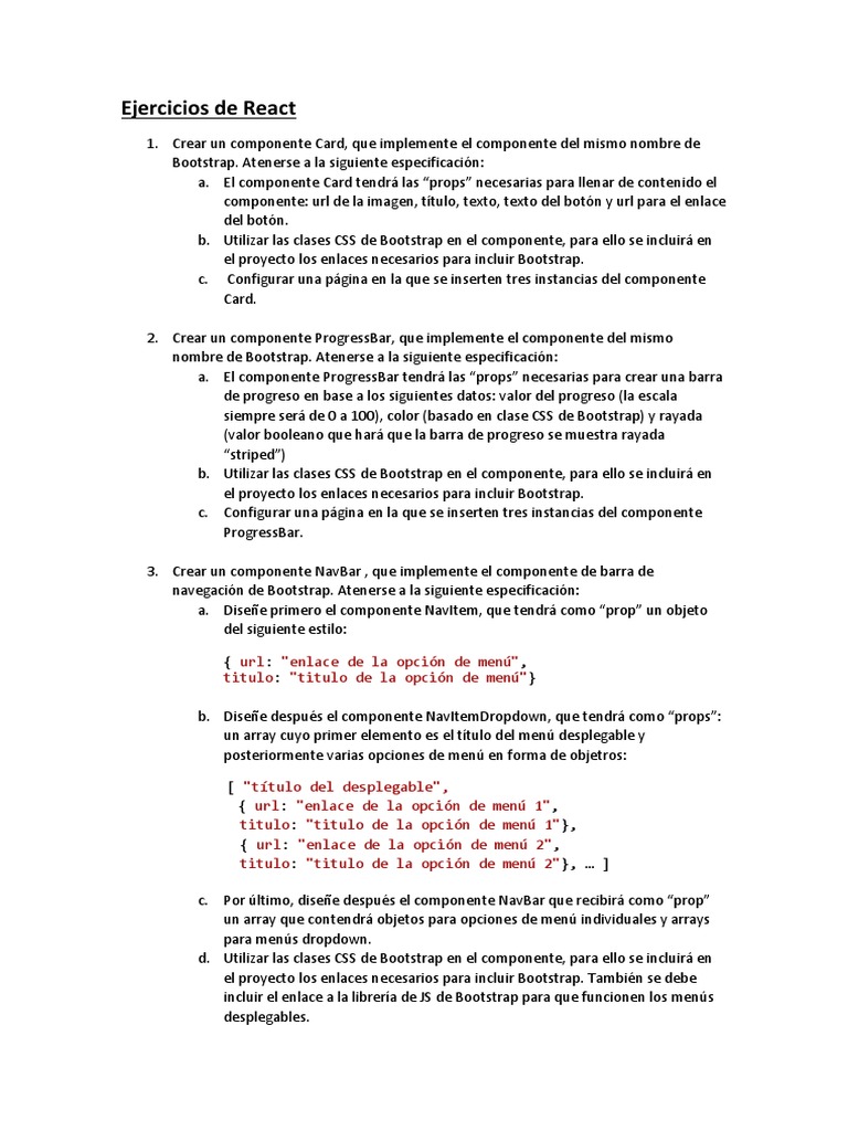 Ejercicios de React | PDF | Bootstrap (marco frontal) | Función ...