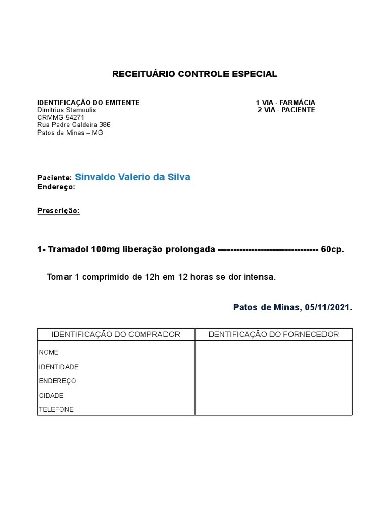 Receita Controle Especial C1 | PDF