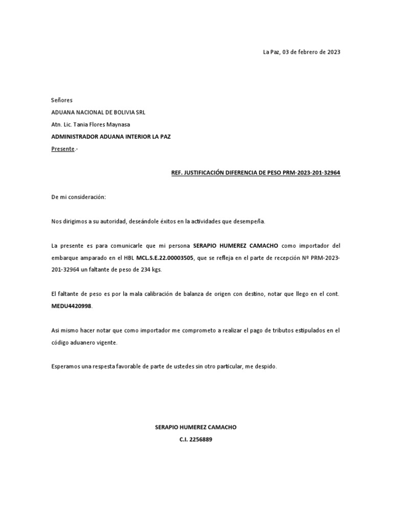 Carta Aduana Humfer Pdf