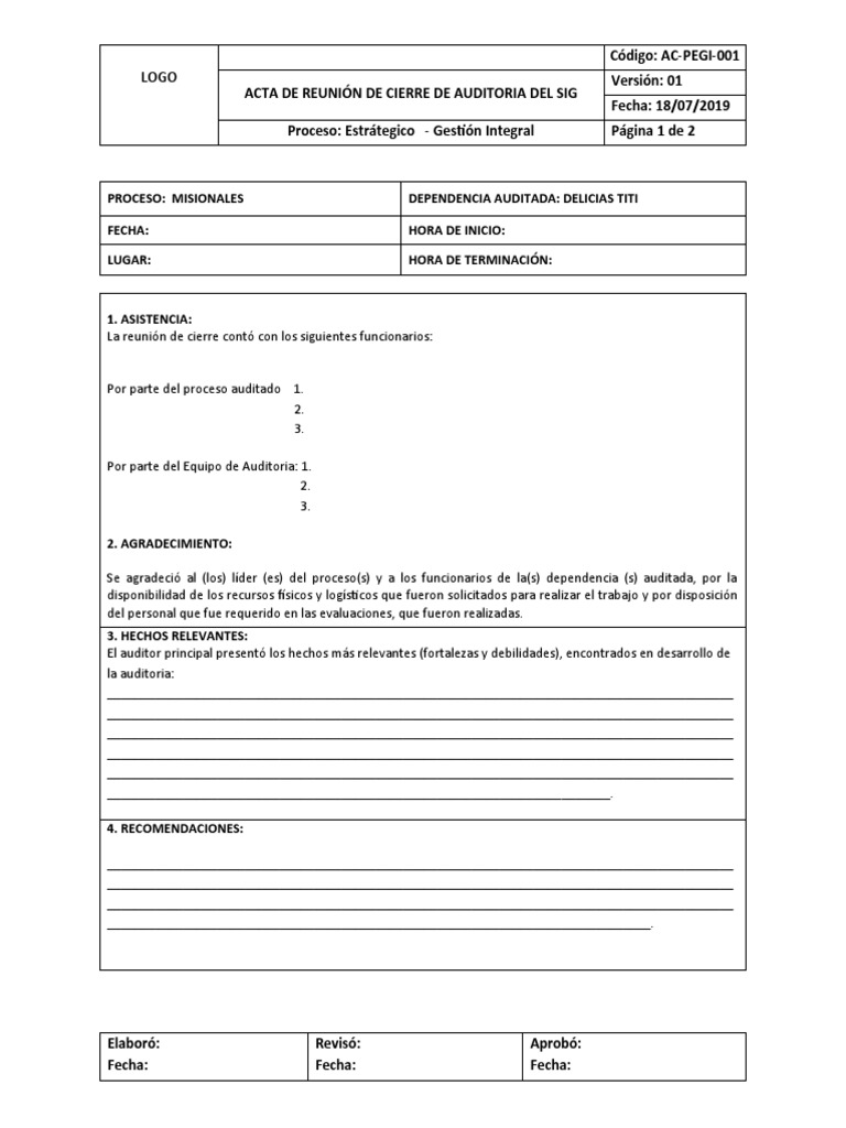 Acta de Cierre de Auditoría SIG | PDF | Auditoría | Business