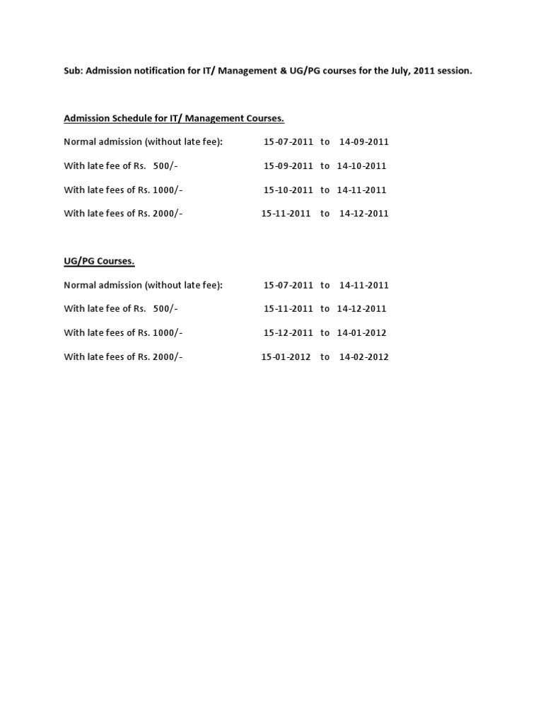 Admission Notification | PDF | Business | Finance & Money Management