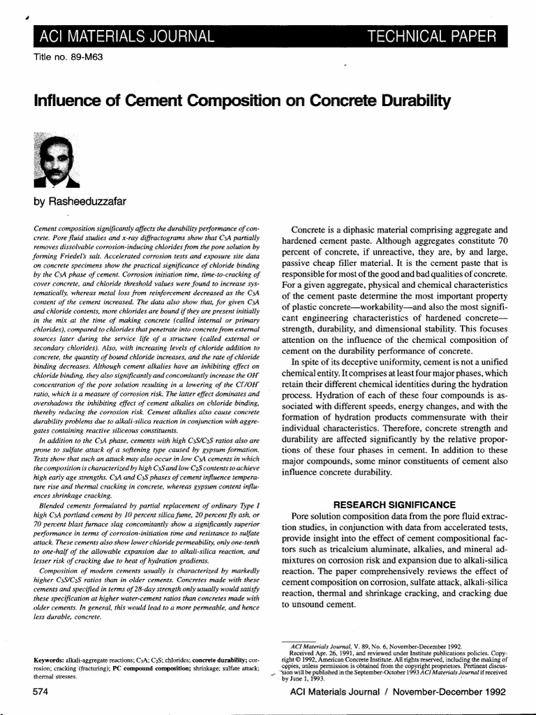 Influence of Cement Composition On Concrete Durability Aci Materials