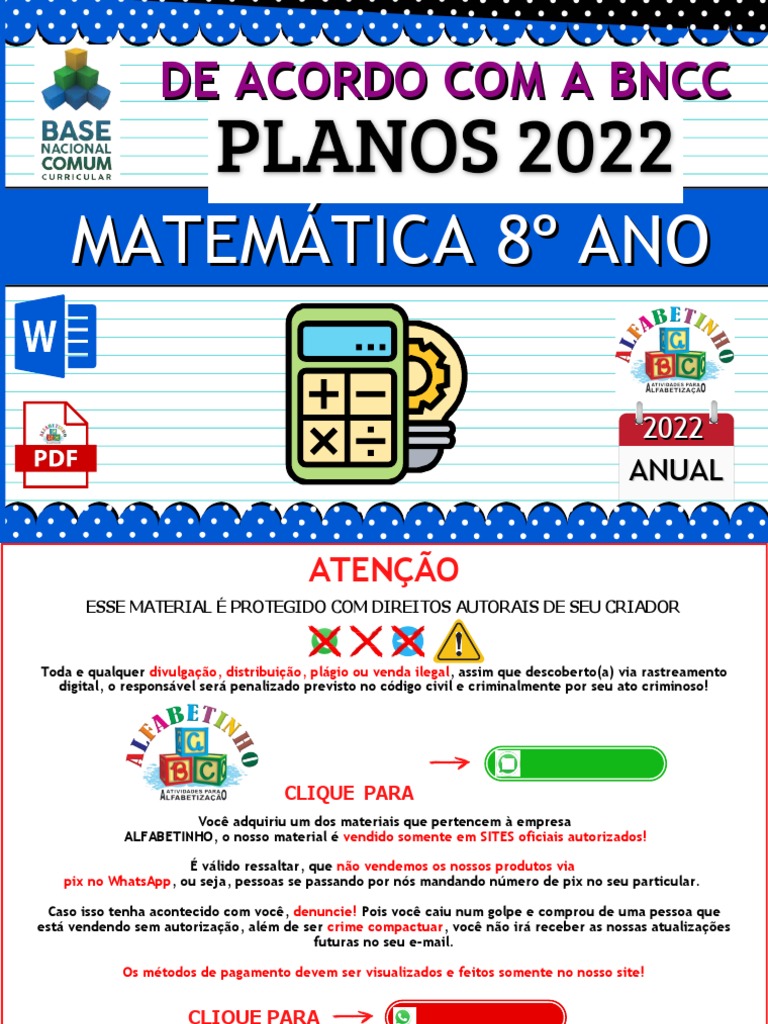 Planejamento Matemático 8º Ano BNCC | PDF | Equações | Geometria