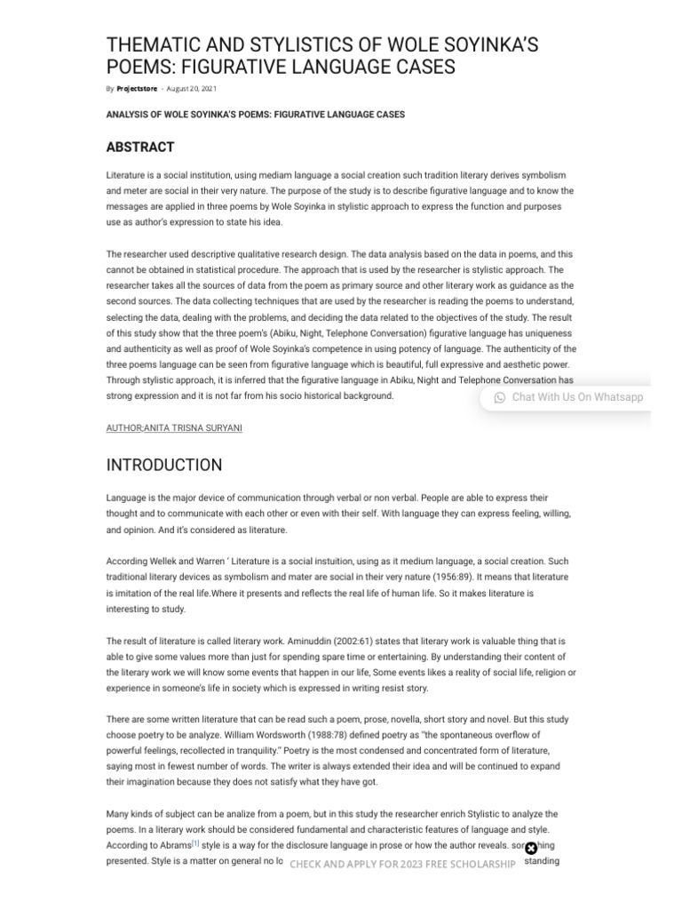 Olowo STYLISTICS OF WOLE SOYINKA'S POEMS - FIGURATIVE LANGUAGE CASES ...