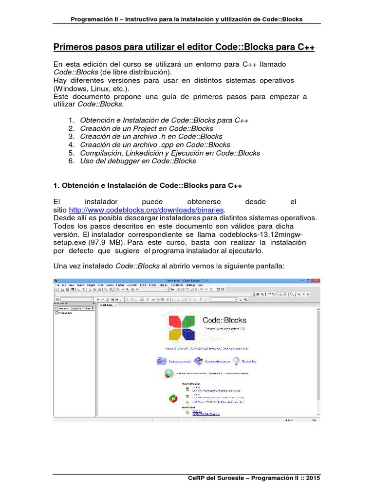 Guía de instalación de Code::Blocks | PDF | C ++ | Programación de ...