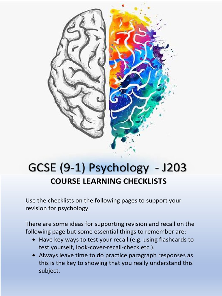 Psychology Course Learning Checklists PDF Cognitive Development