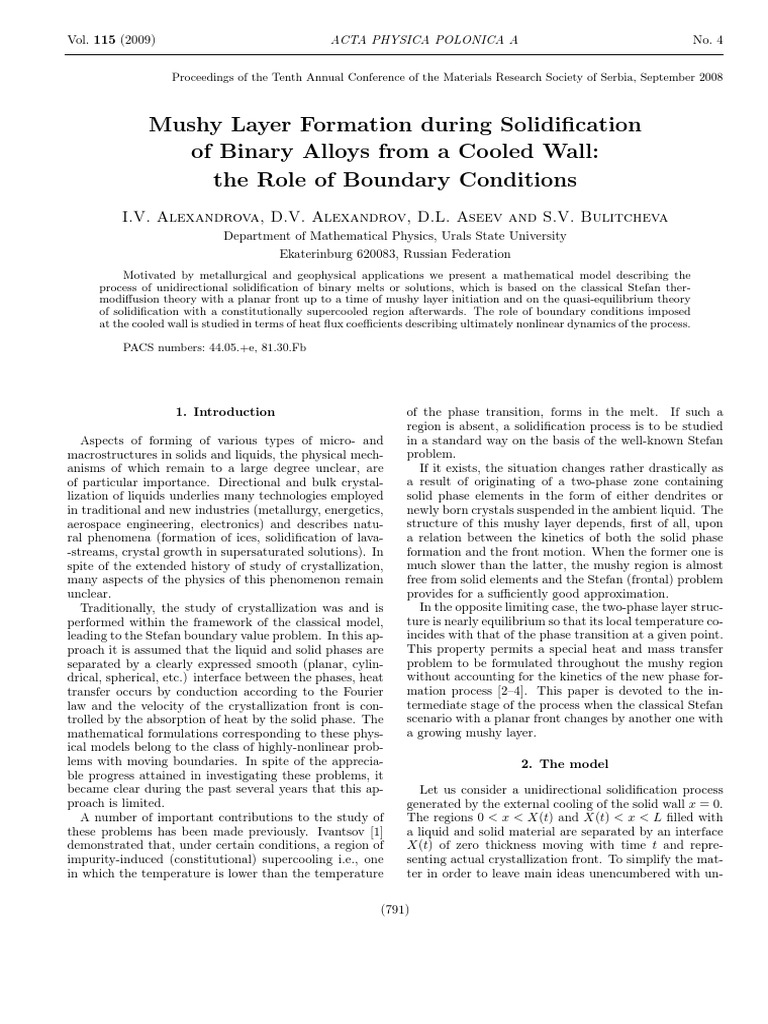 Mushy Layer Dynamics in Alloy Solidification | PDF | Phase (Matter ...