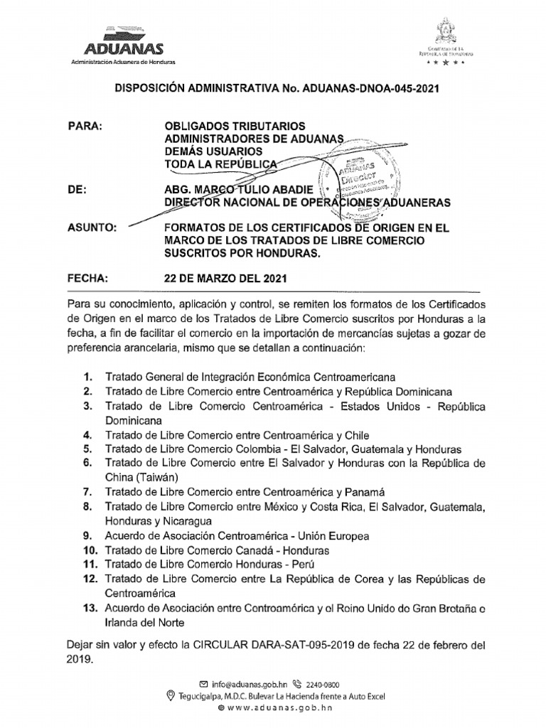 Disposicion Administrativa Aduanas Dnoa 045 2021 Formato de ...
