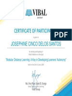 Certificate for Participating in Webinar on Modular Distance Learning