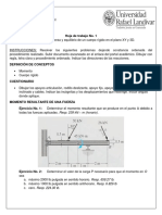 Hoja de Trabajo No 1 Momento de Una Fuerza Equilibrio de Un Cuerpo Rígido en El Plano XY y 3D