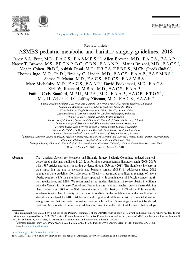 ASMBS pediatric metabolic and bariatric surgery guidelines, 2018 PDF