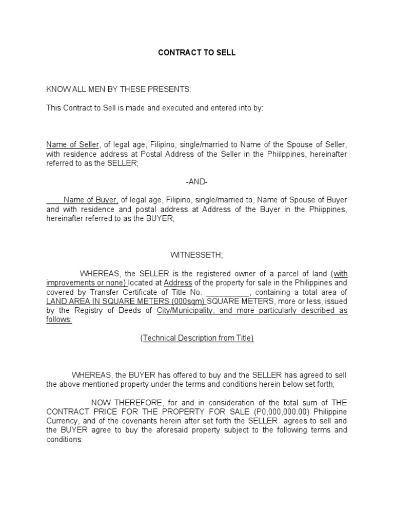 Contract to sell pdf title property taxes