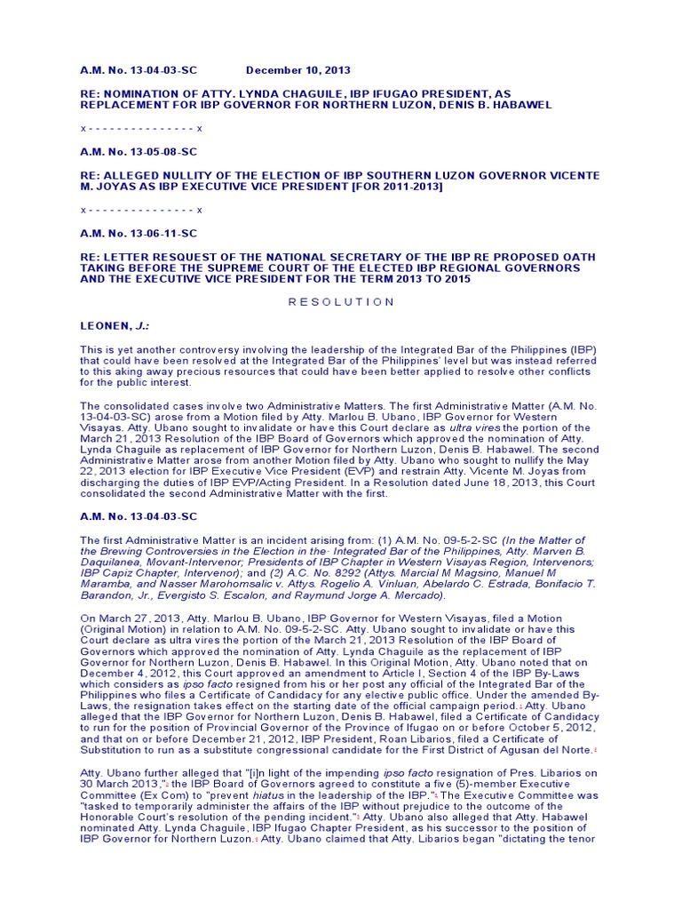 Re Nomination of Atty. Lynda Chaguile PDF De Facto Board Of Directors