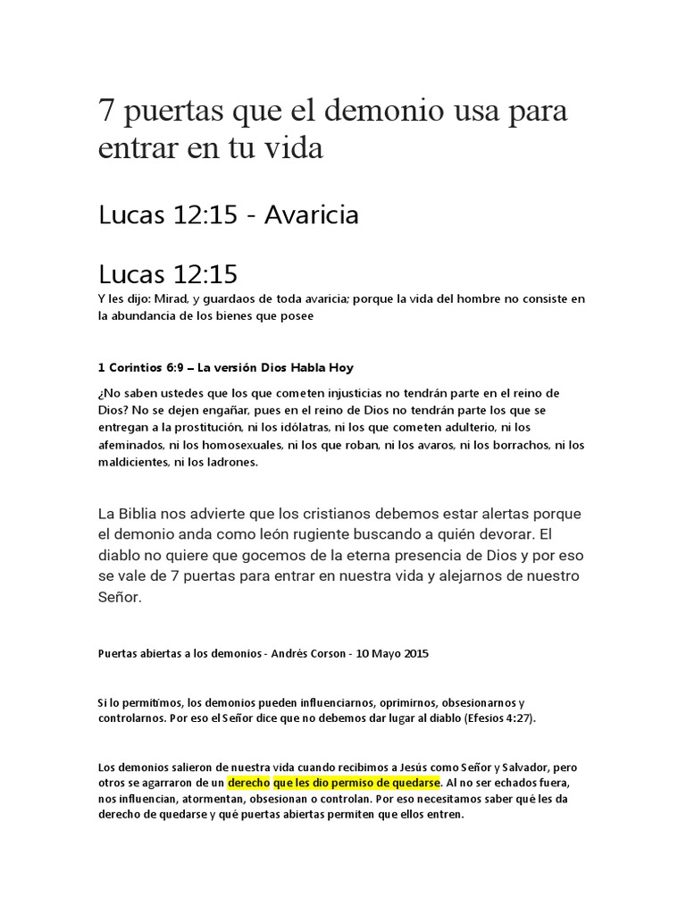 7 Puertas del Demonio en Tu Vida | PDF | Demonios | Pecado