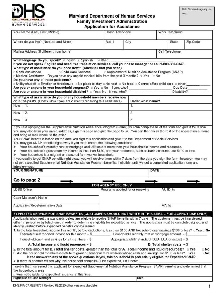 Maryland Assistance Application Form | PDF | Welfare | Social Security ...