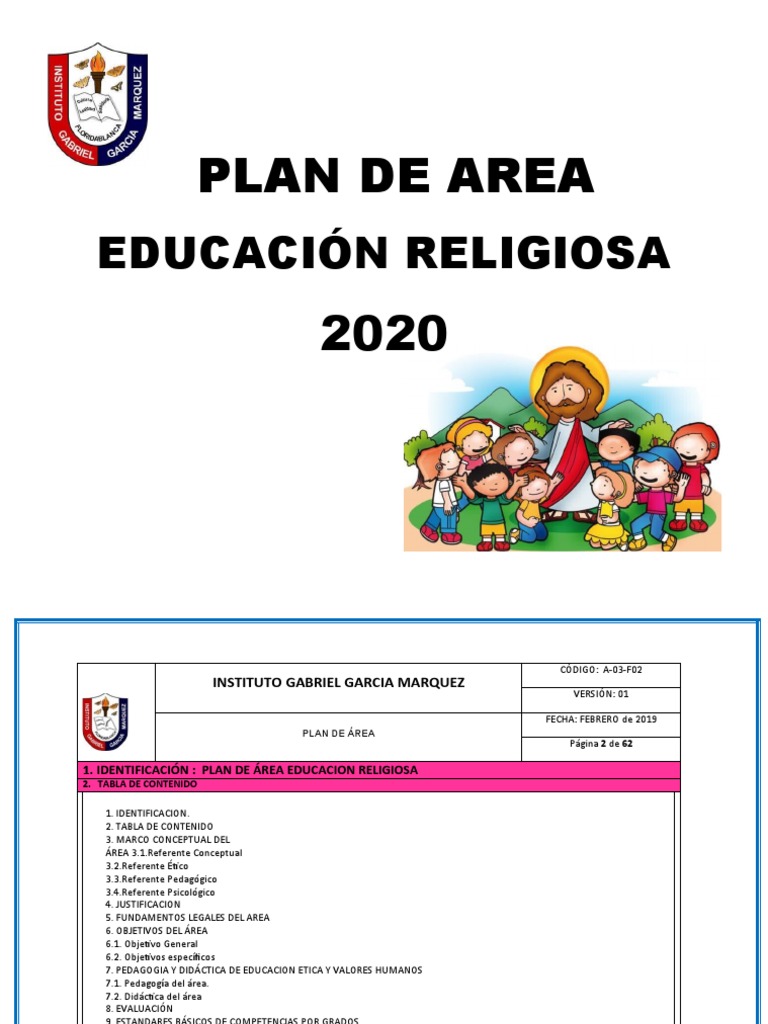 Plan de Área de Educación Religiosa | PDF | Plan de estudios | Aprendizaje