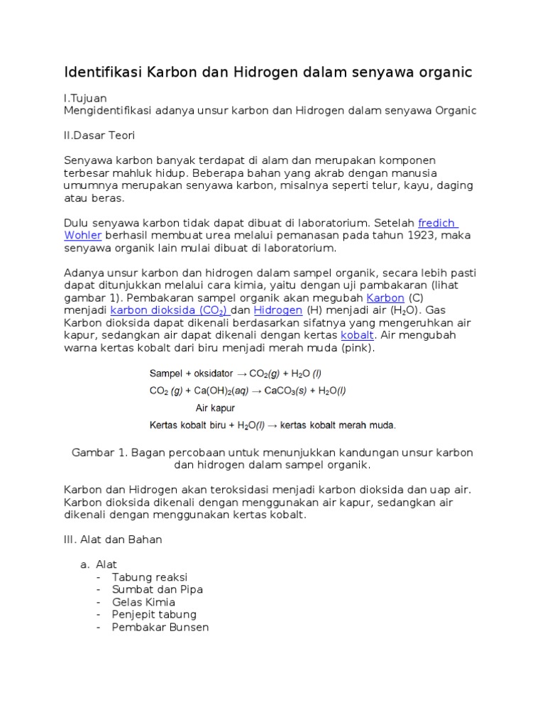 Identifikasi Karbon Dan Hidrogen Dalam Senyawa Organic