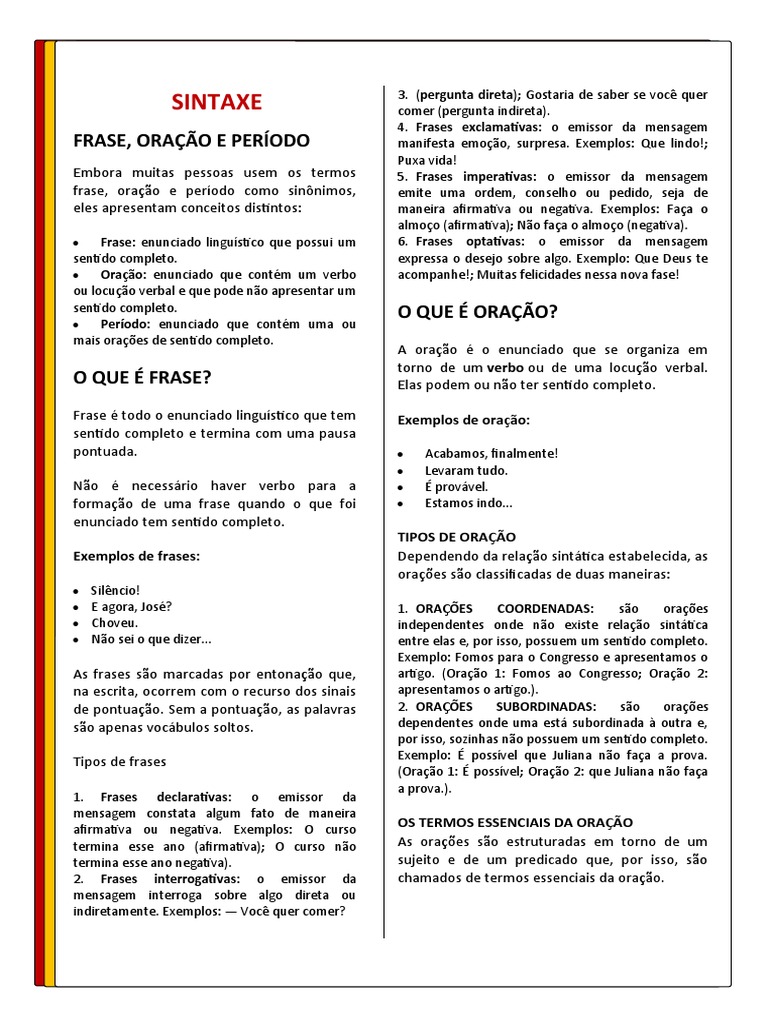 Diferença entre frase, oração e período | PDF | Assunto (gramática ...