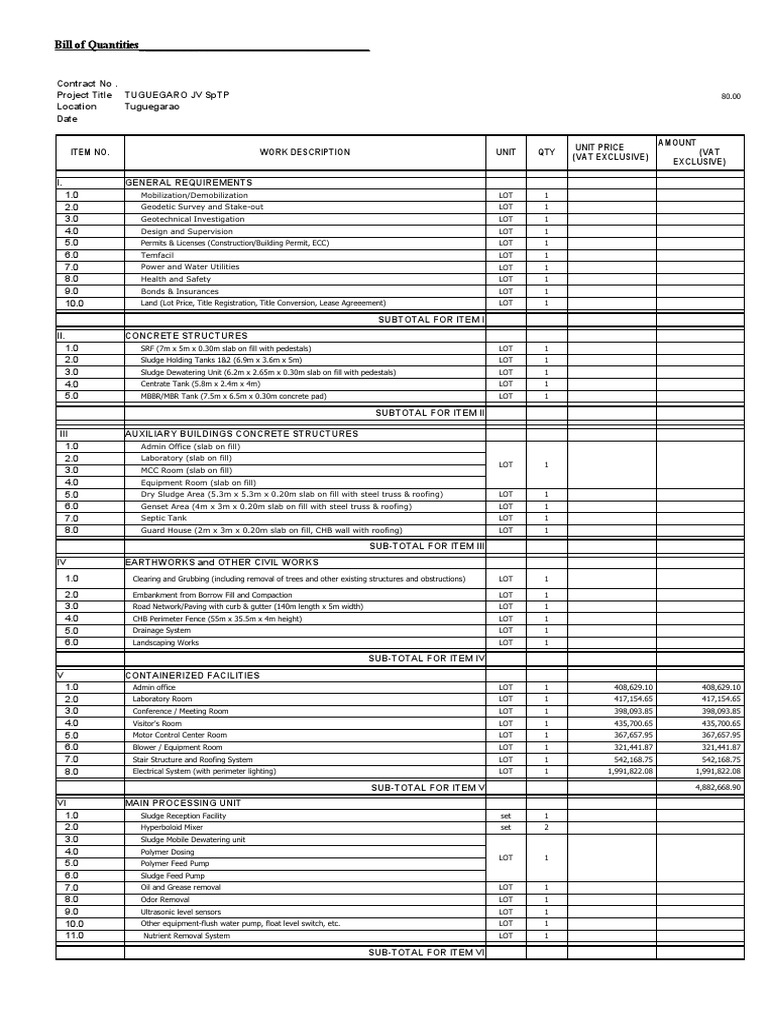 BOQ Sample | PDF
