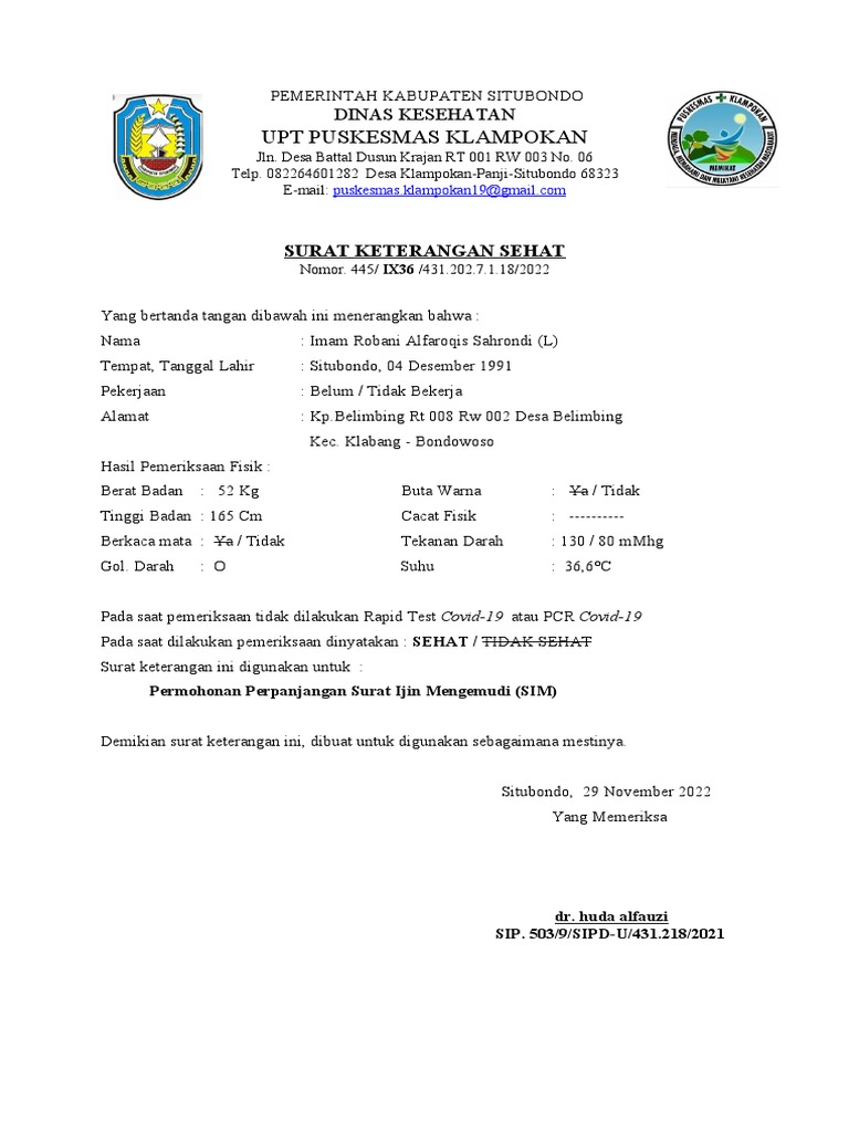 Surat Keterangan Sehat untuk SIM | PDF