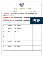 Daily Log Sheet VIII D: Date: Day