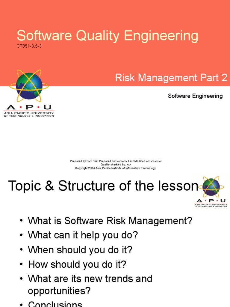 Apu lecture 10 risk management part 2 pdf risk risk management