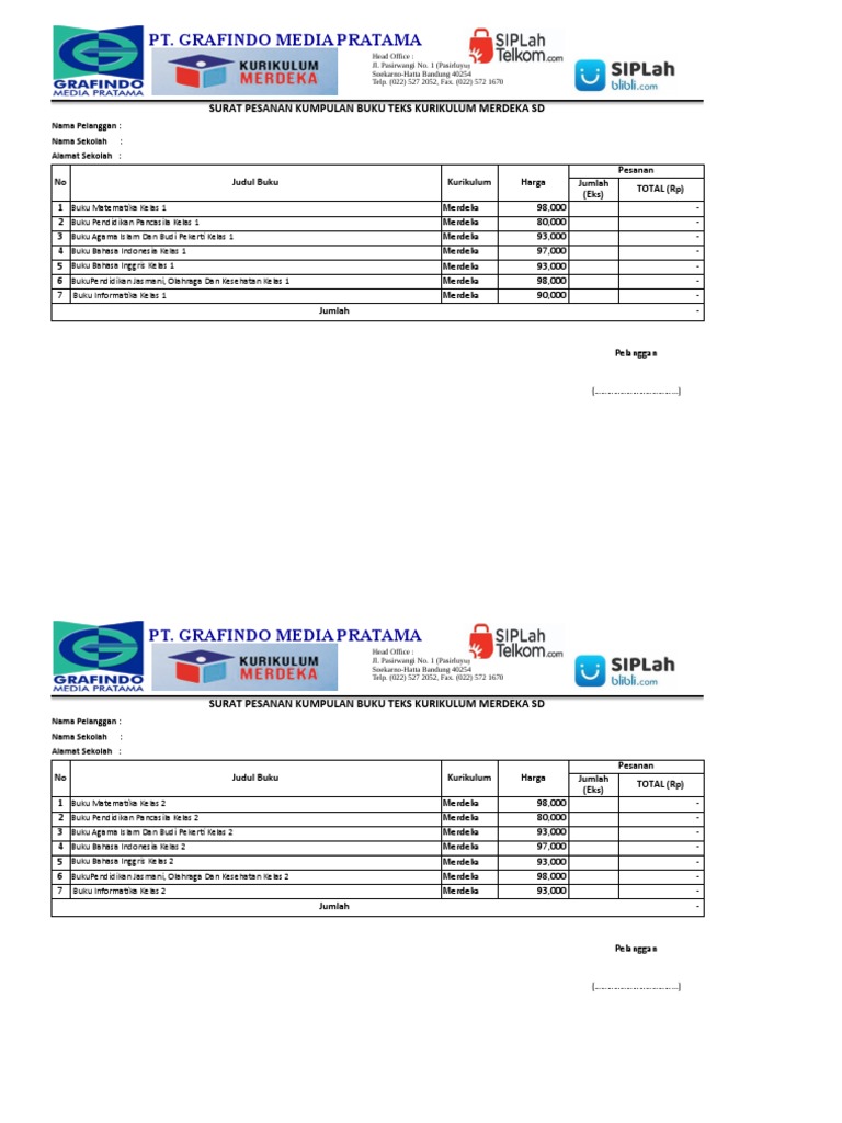 Daftar Harga Buku Teks Merdeka (Grafindo) SD | PDF