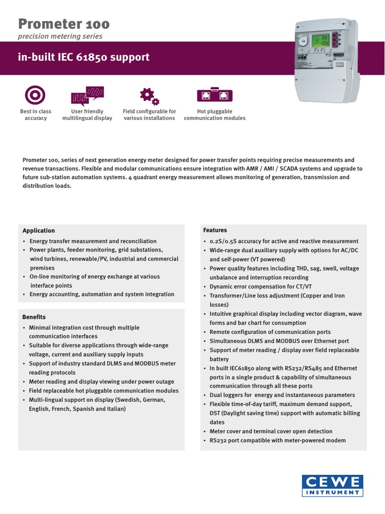Prometer 100 Energy Meter Overview | PDF | Power Supply | Computer Network
