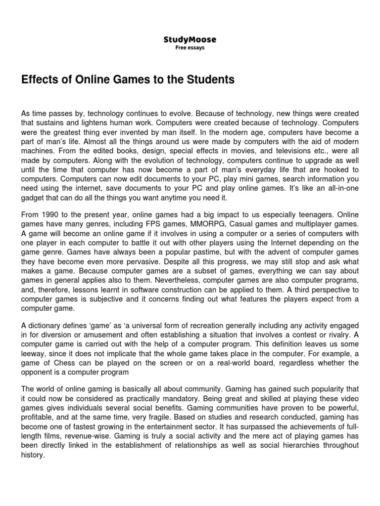 Effects of Online Games To The Students PDF Game Theory