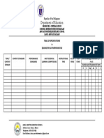 Table of Specifications Template