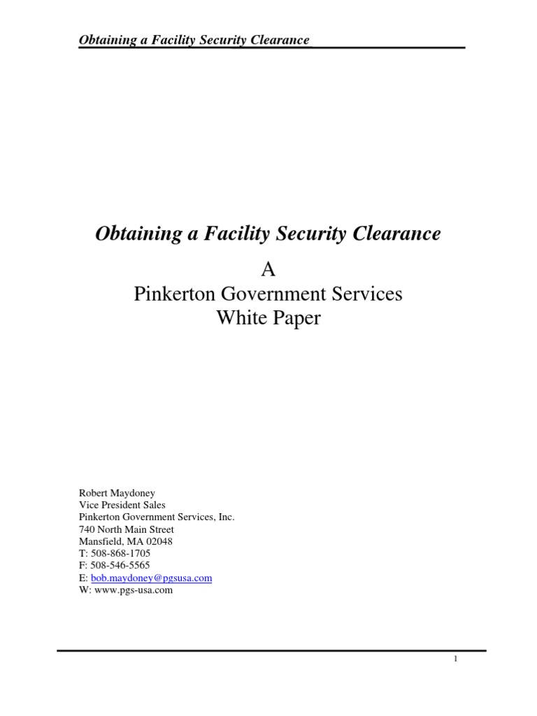 Facility Clearance PDF Security Clearance Classified Information