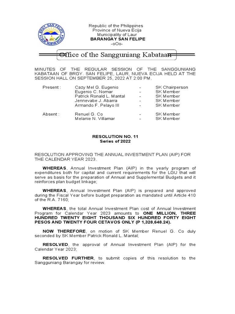 SK AIP Resolution for 2023 Approval | PDF | Philippines | Government