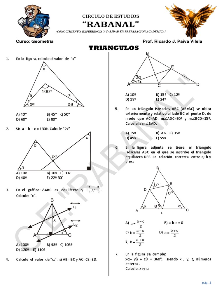 Ejercicios de Geometría: Triángulos y Ángulos | PDF | Triángulo ...