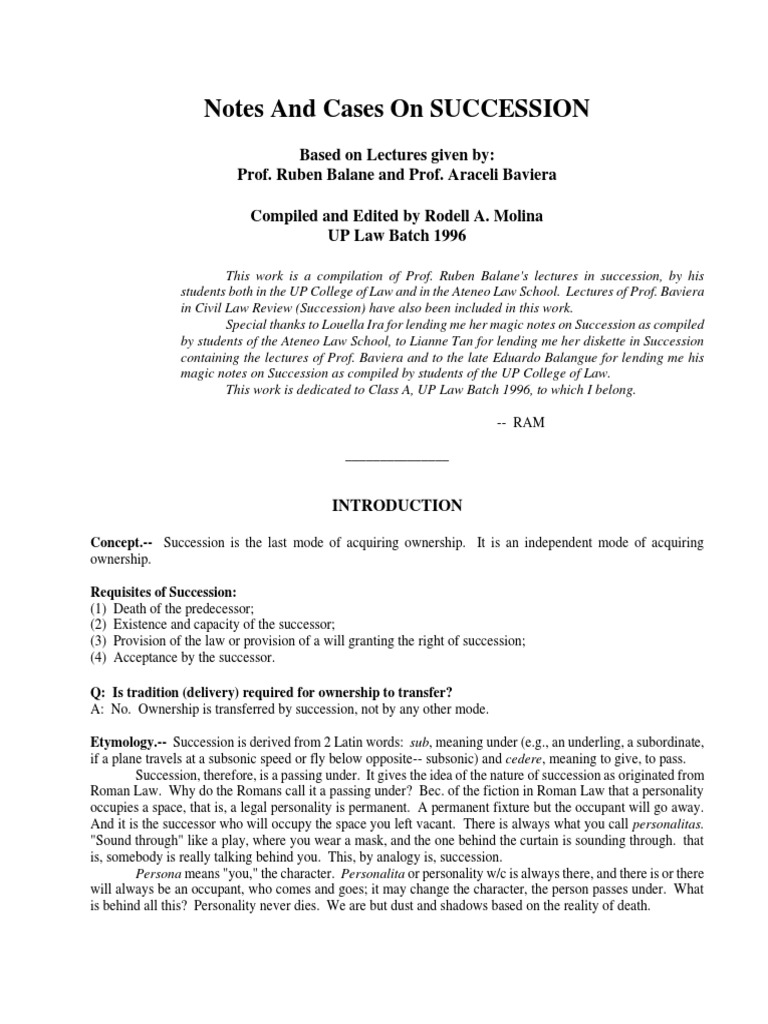 Notes, Summary, and Cases On Succession by Atty Vivian PDF