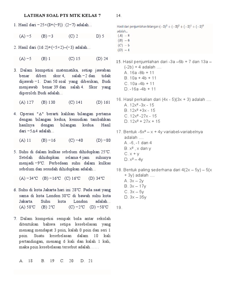 Latihan Soal PTS MTK | PDF