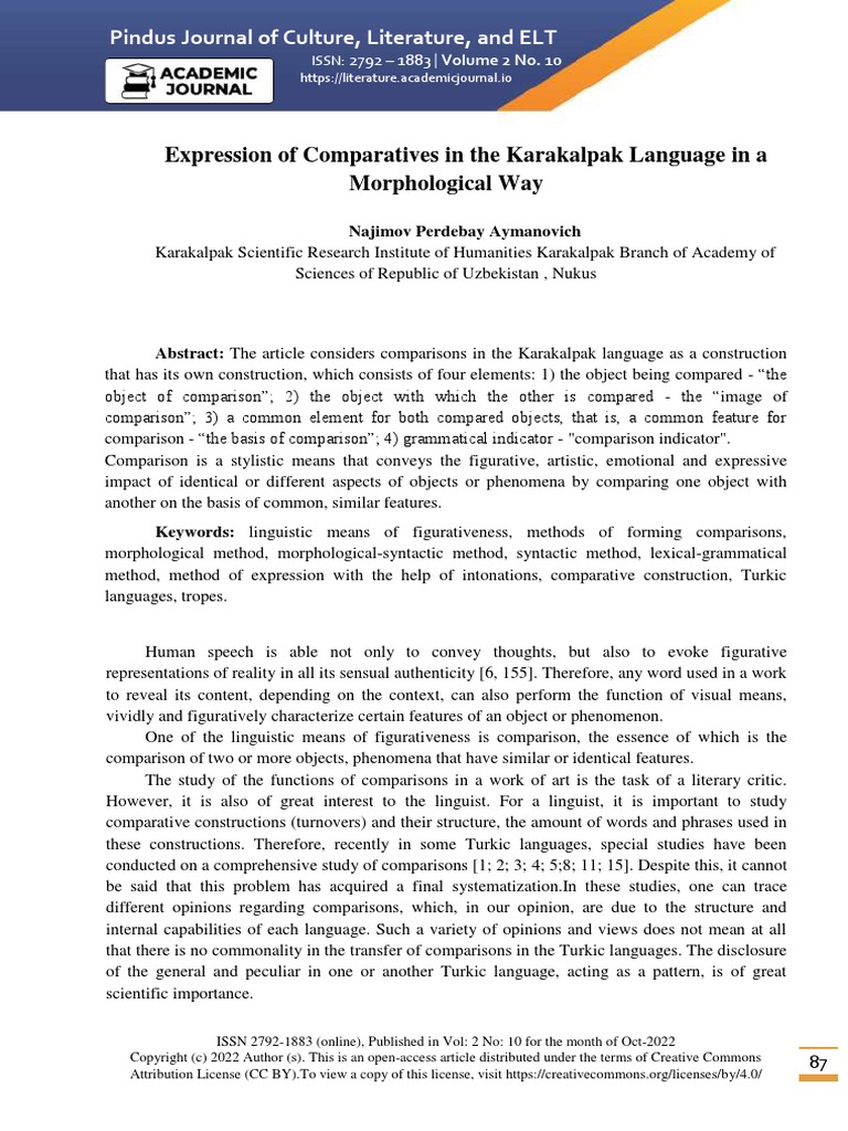 Expression of Comparatives in The Karakalpak Language in A
