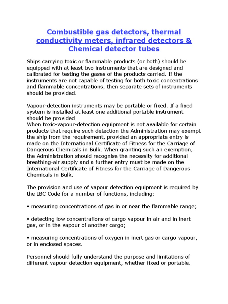 Combustible Gas Detectors, Thermal Conductivity Meters, Infrared