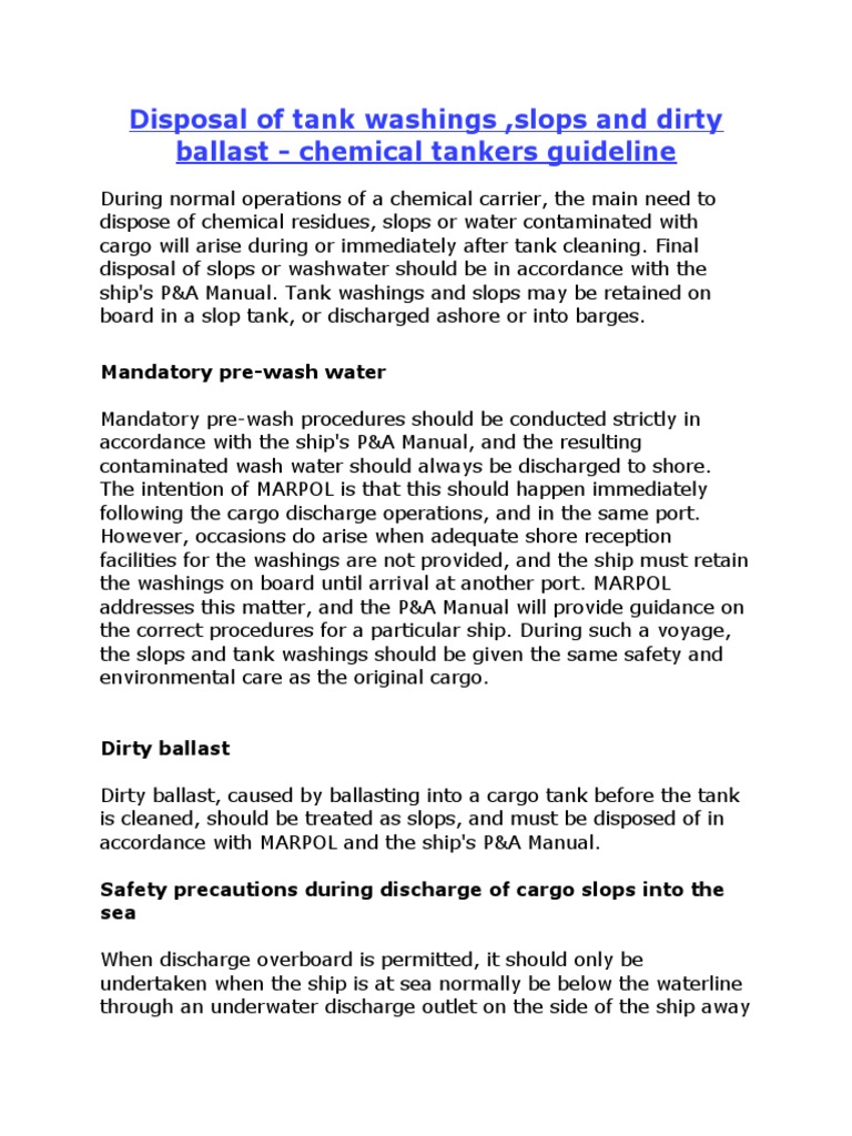 Disposal of Tank Washings, Slops and Dirty Ballast Chemical Tankers