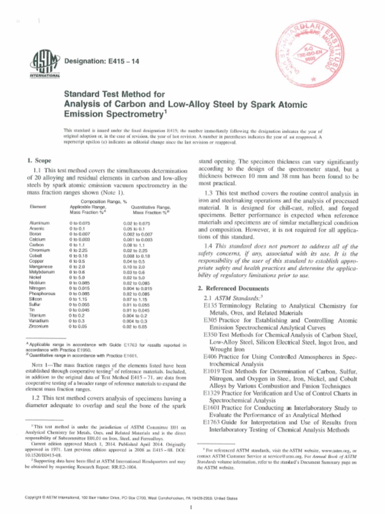 Astm e 415 2014 1 2 | PDF