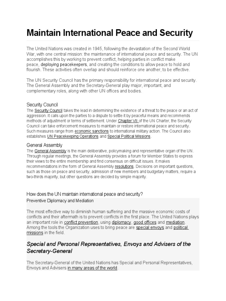 Maintain International Peace and Security PDF United Nations