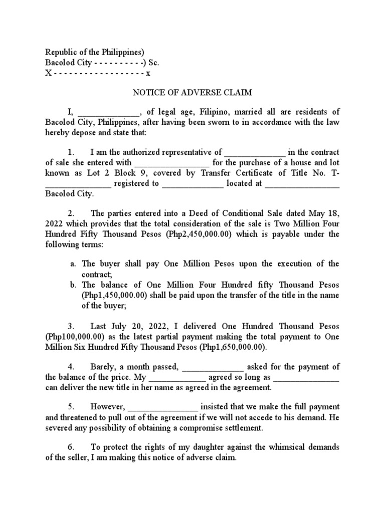 Notice of Adverse Claim in Bacolod City | PDF | Affidavit | Justice