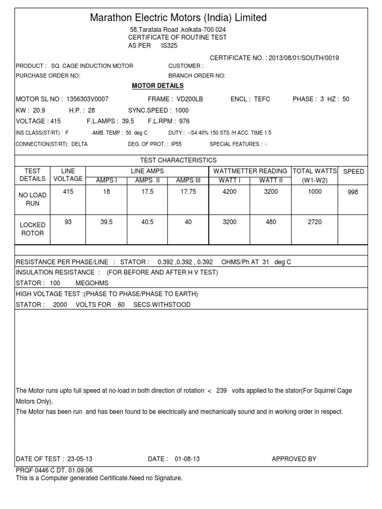 Marathon Electric Motors (India) Limited Motor Details PDF