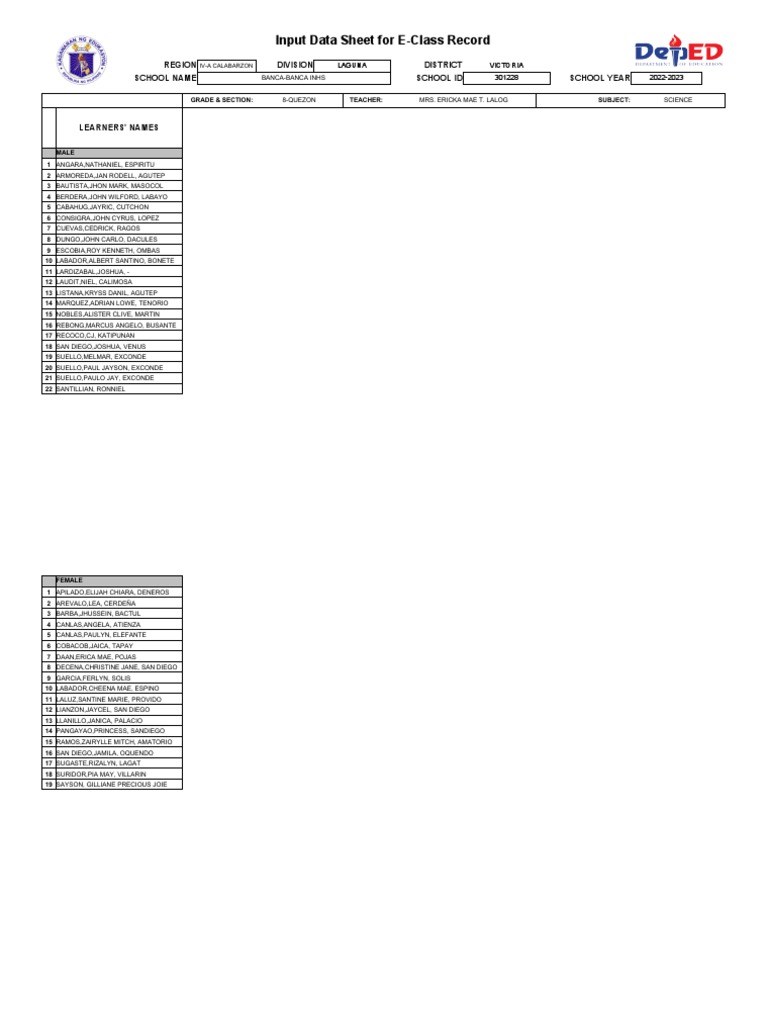 Science e class record quezon pdf